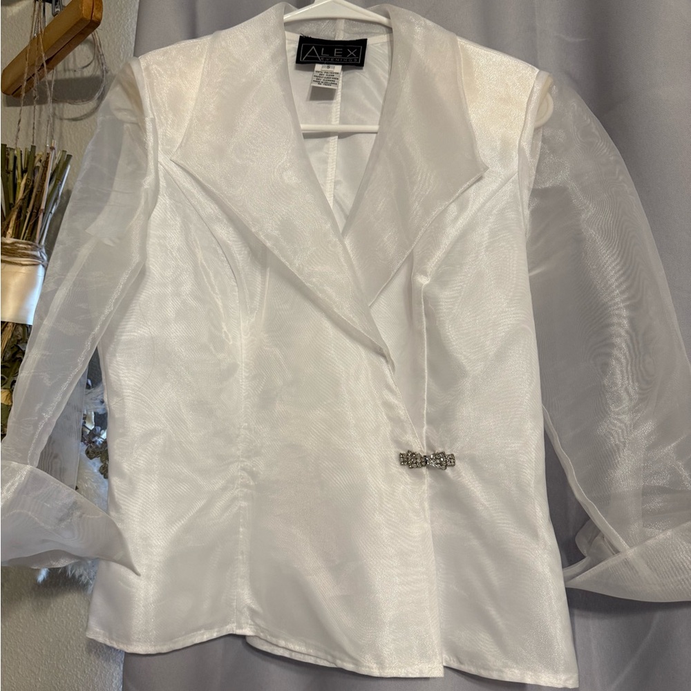 Alex Evenings White Sheer Blouse